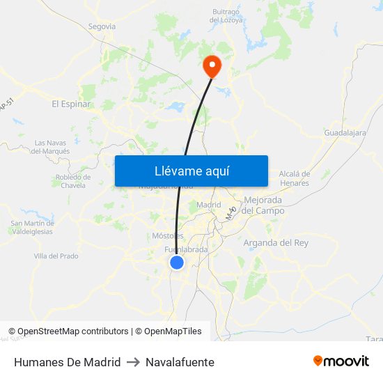 Humanes De Madrid to Navalafuente map