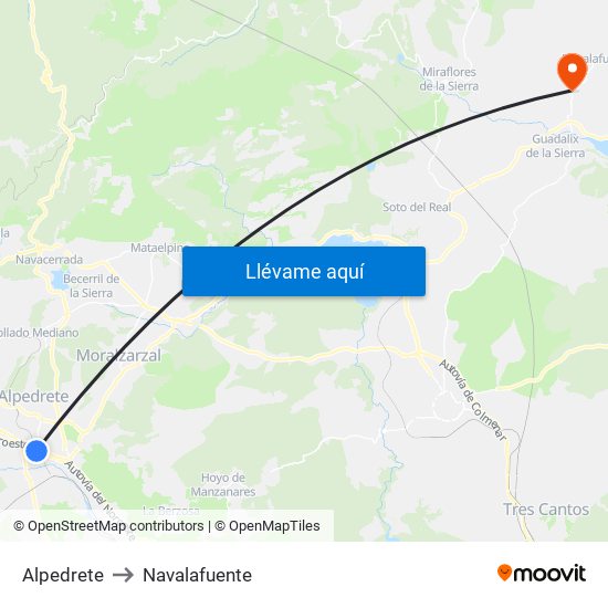 Alpedrete to Navalafuente map