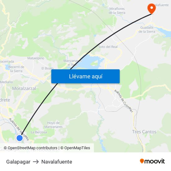 Galapagar to Navalafuente map