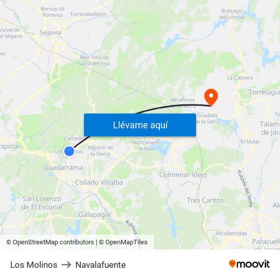 Los Molinos to Navalafuente map