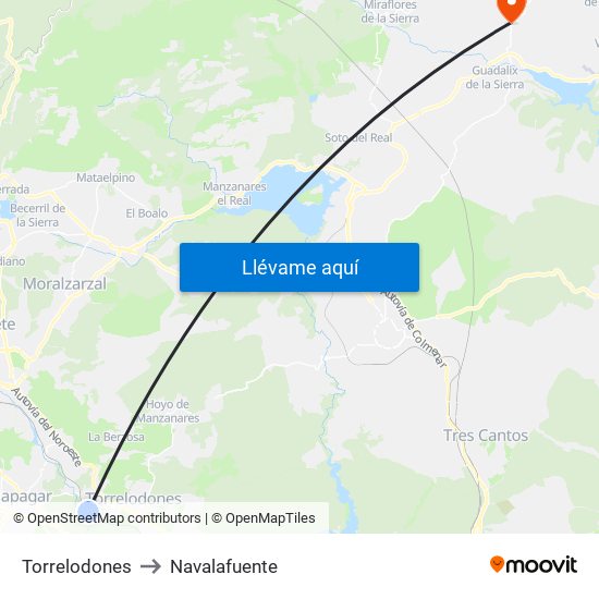 Torrelodones to Navalafuente map