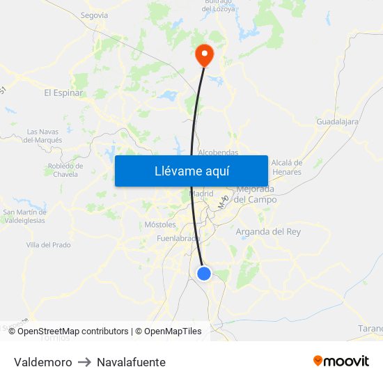 Valdemoro to Navalafuente map