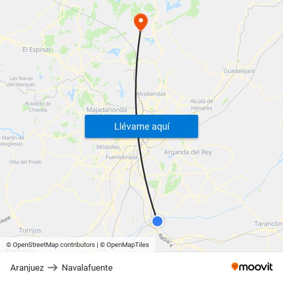 Aranjuez to Navalafuente map