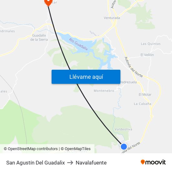 San Agustín Del Guadalix to Navalafuente map