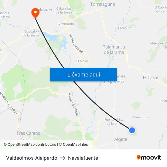 Valdeolmos-Alalpardo to Navalafuente map
