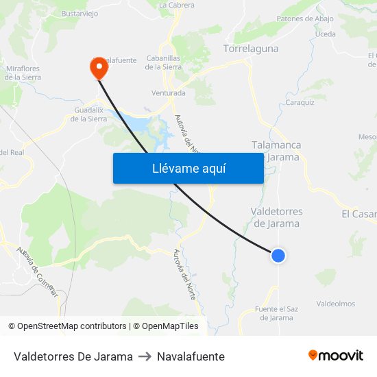 Valdetorres De Jarama to Navalafuente map