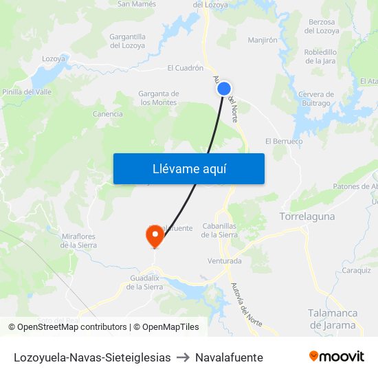 Lozoyuela-Navas-Sieteiglesias to Navalafuente map