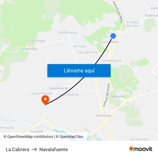 La Cabrera to Navalafuente map