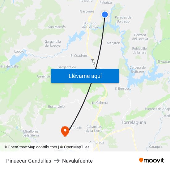 Pinuécar-Gandullas to Navalafuente map