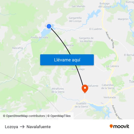 Lozoya to Navalafuente map