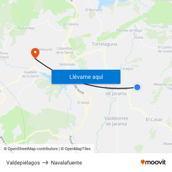 Valdepiélagos to Navalafuente map