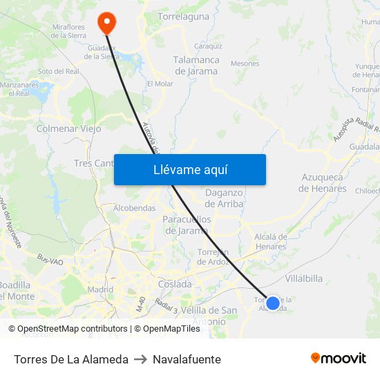 Torres De La Alameda to Navalafuente map