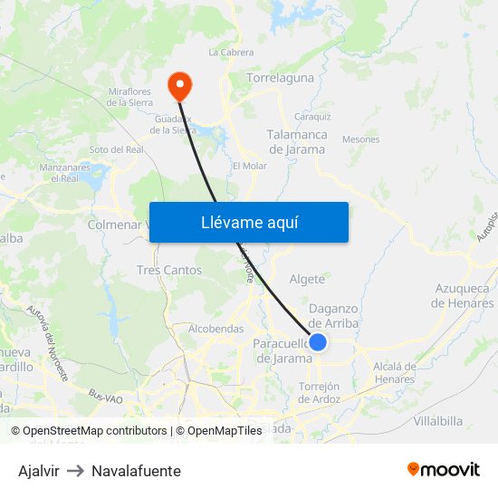 Ajalvir to Navalafuente map