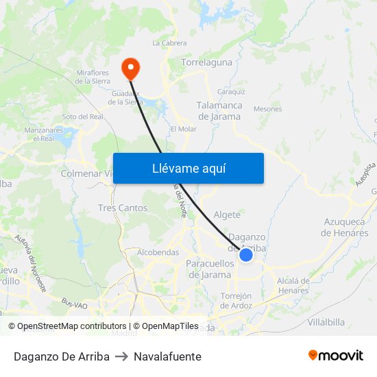 Daganzo De Arriba to Navalafuente map