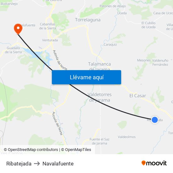 Ribatejada to Navalafuente map