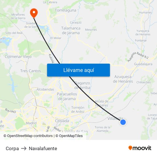 Corpa to Navalafuente map