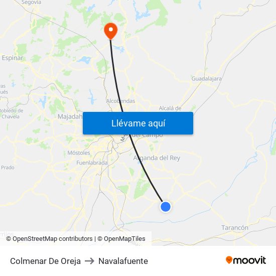 Colmenar De Oreja to Navalafuente map
