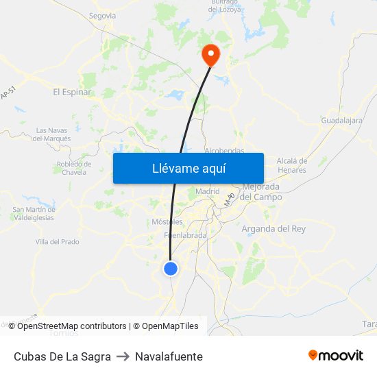 Cubas De La Sagra to Navalafuente map
