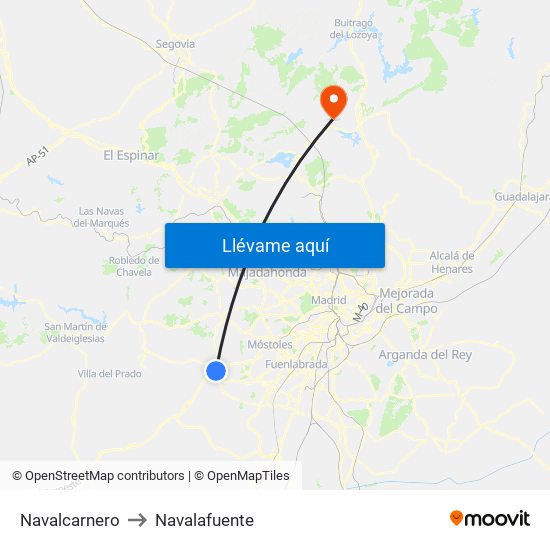 Navalcarnero to Navalafuente map
