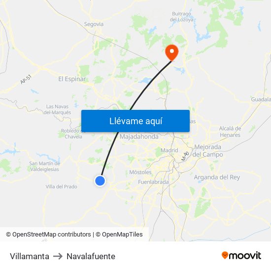 Villamanta to Navalafuente map
