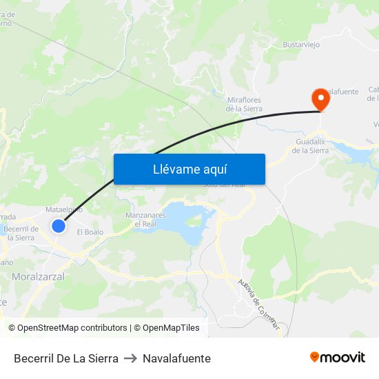 Becerril De La Sierra to Navalafuente map