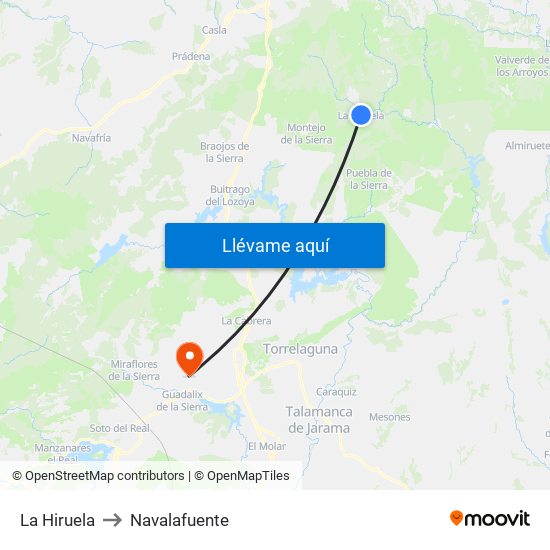 La Hiruela to Navalafuente map