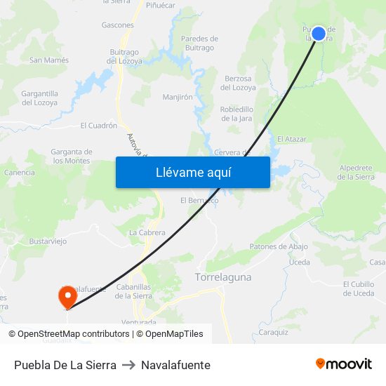 Puebla De La Sierra to Navalafuente map