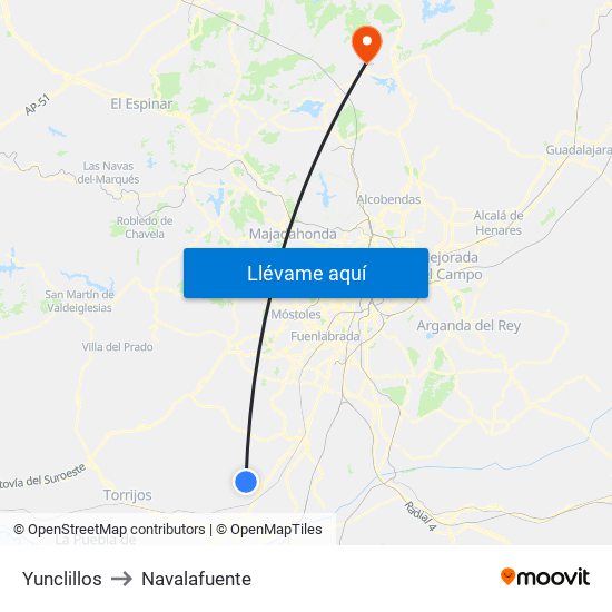 Yunclillos to Navalafuente map