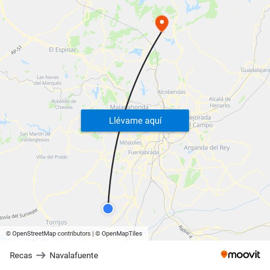 Recas to Navalafuente map