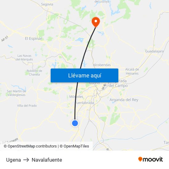 Ugena to Navalafuente map