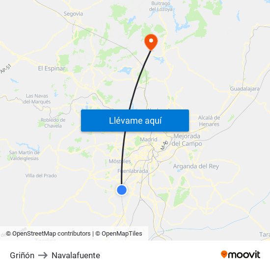 Griñón to Navalafuente map