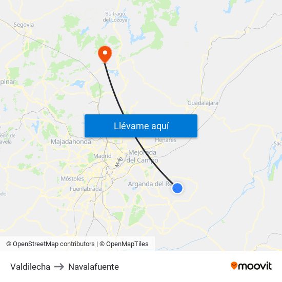 Valdilecha to Navalafuente map