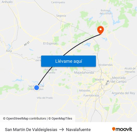 San Martín De Valdeiglesias to Navalafuente map