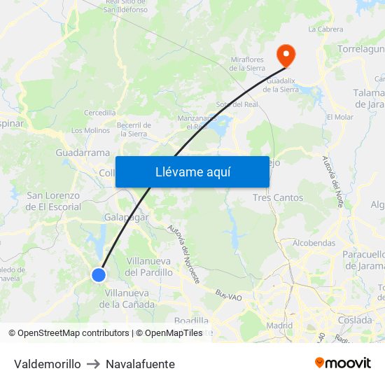 Valdemorillo to Navalafuente map