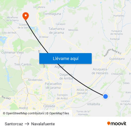 Santorcaz to Navalafuente map