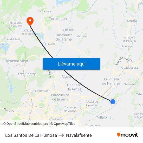 Los Santos De La Humosa to Navalafuente map
