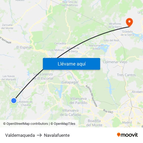 Valdemaqueda to Navalafuente map