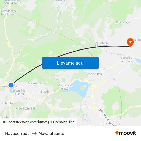 Navacerrada to Navalafuente map