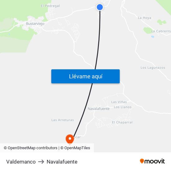 Valdemanco to Navalafuente map