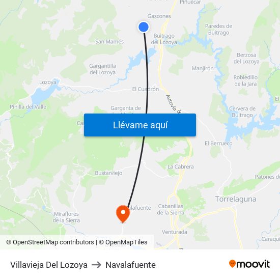Villavieja Del Lozoya to Navalafuente map