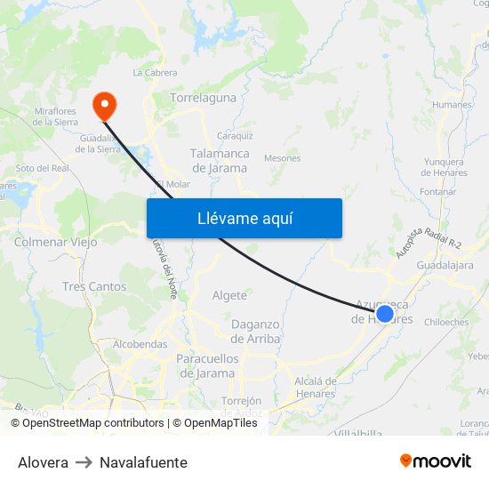 Alovera to Navalafuente map