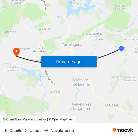 El Cubillo De Uceda to Navalafuente map
