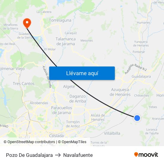 Pozo De Guadalajara to Navalafuente map
