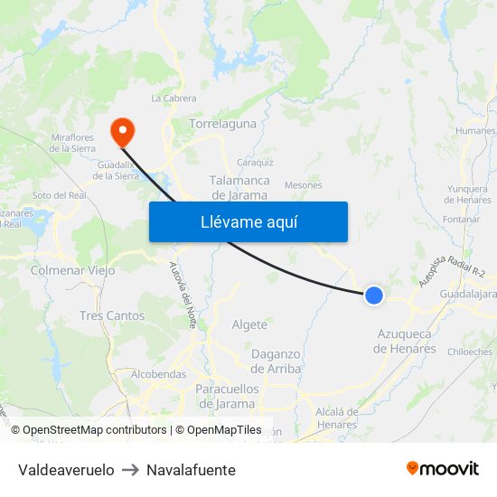 Valdeaveruelo to Navalafuente map