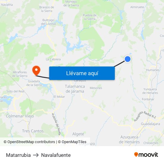 Matarrubia to Navalafuente map
