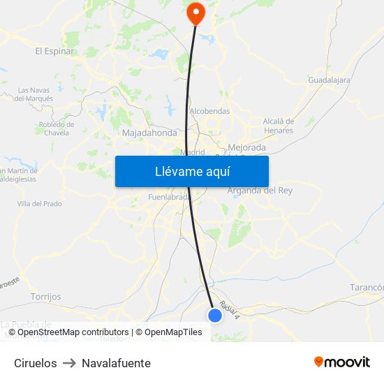 Ciruelos to Navalafuente map