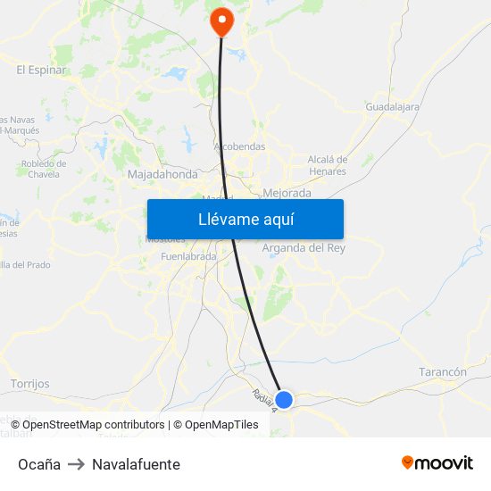 Ocaña to Navalafuente map