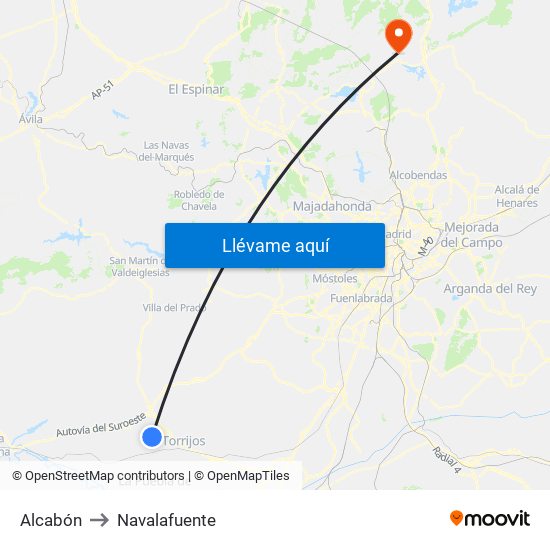 Alcabón to Navalafuente map
