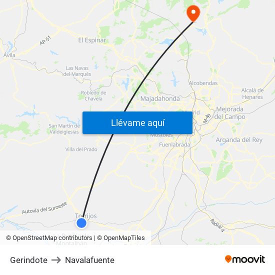 Gerindote to Navalafuente map