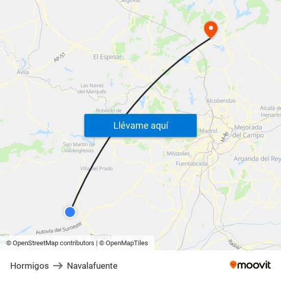 Hormigos to Navalafuente map